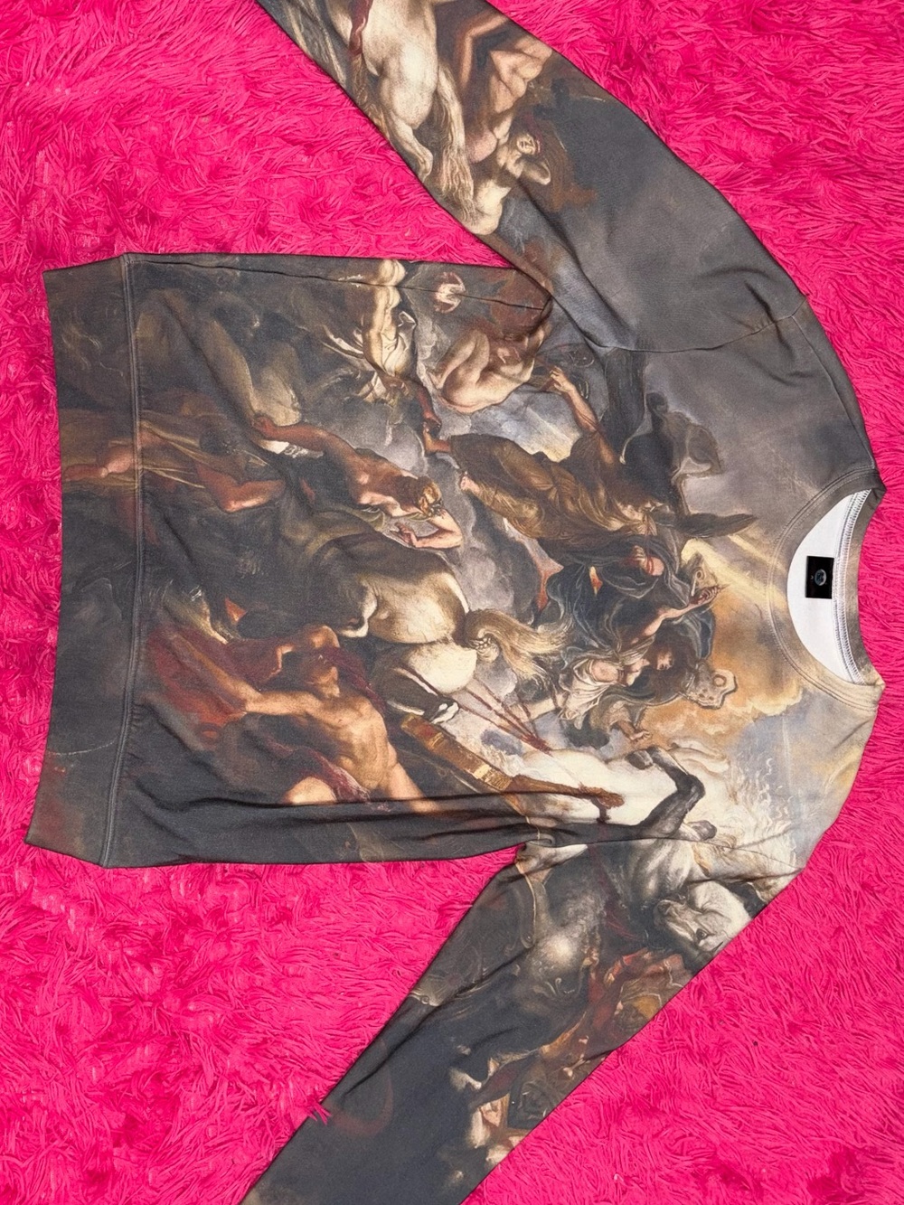 Printed Classical Art Crewneck Sweater in Dark Multicolor